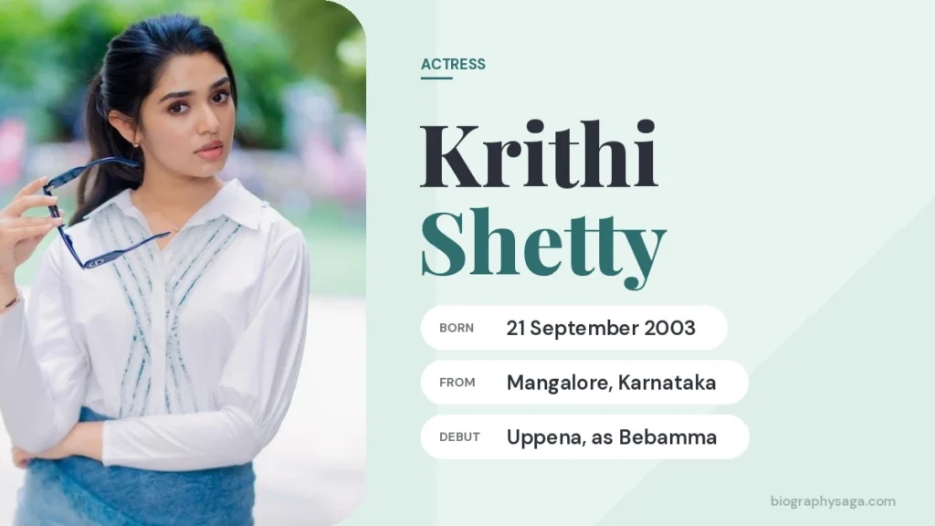 Krithi Shetty in a white shirt holding sunglasses, born 21 September 2003