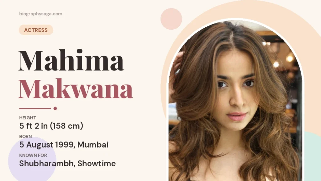 Mahima Makwana with wavy brown-highlighted hair, height 5 ft 2 in